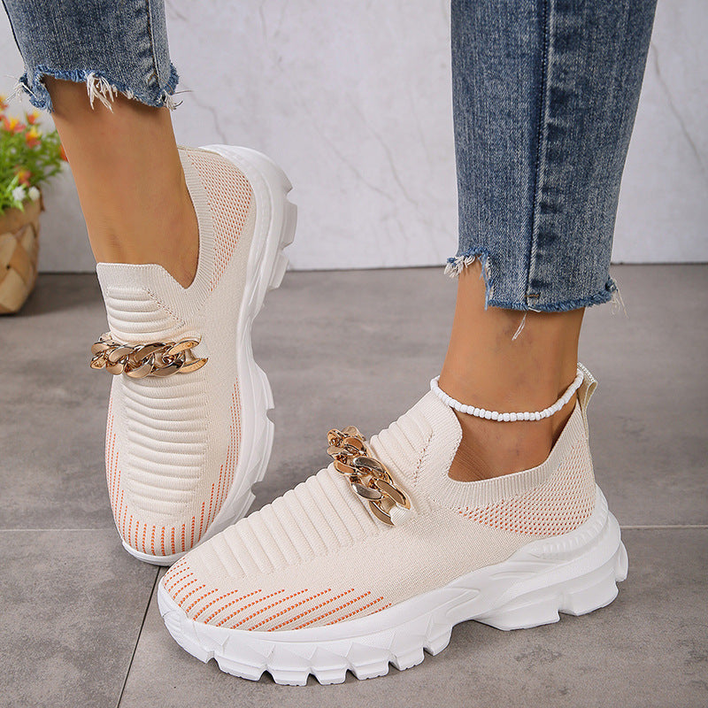 Women's Chain Design Breathable Mesh Slip-On Shoes