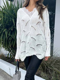 Women's Lace Stitching Mid-length White Sweater