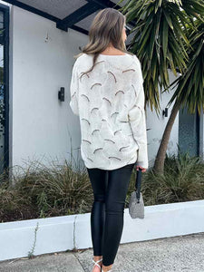 Women's Lace Stitching Mid-length White Sweater