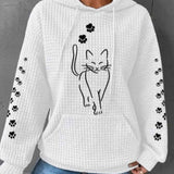 Waffle Hooded Letter Print Sweatshirt