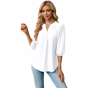 Elegant Loose-Fitting T-Shirt - Solid Color with Jacquard Texture and Lace Collar