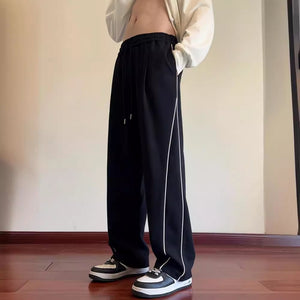 Black And White Striped Pants Men's Summer Loose Wide Leg