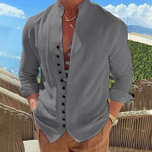 Classic Men's Retro Button Shirt - Long-Sleeved, Relaxed Fit Casual Top