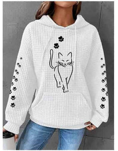 Waffle Hooded Letter Print Sweatshirt