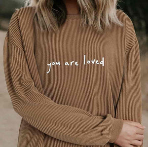 Corduroy Pullover Sweater Letter Printed Long-sleeved Top Women