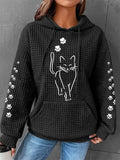 Waffle Hooded Letter Print Sweatshirt