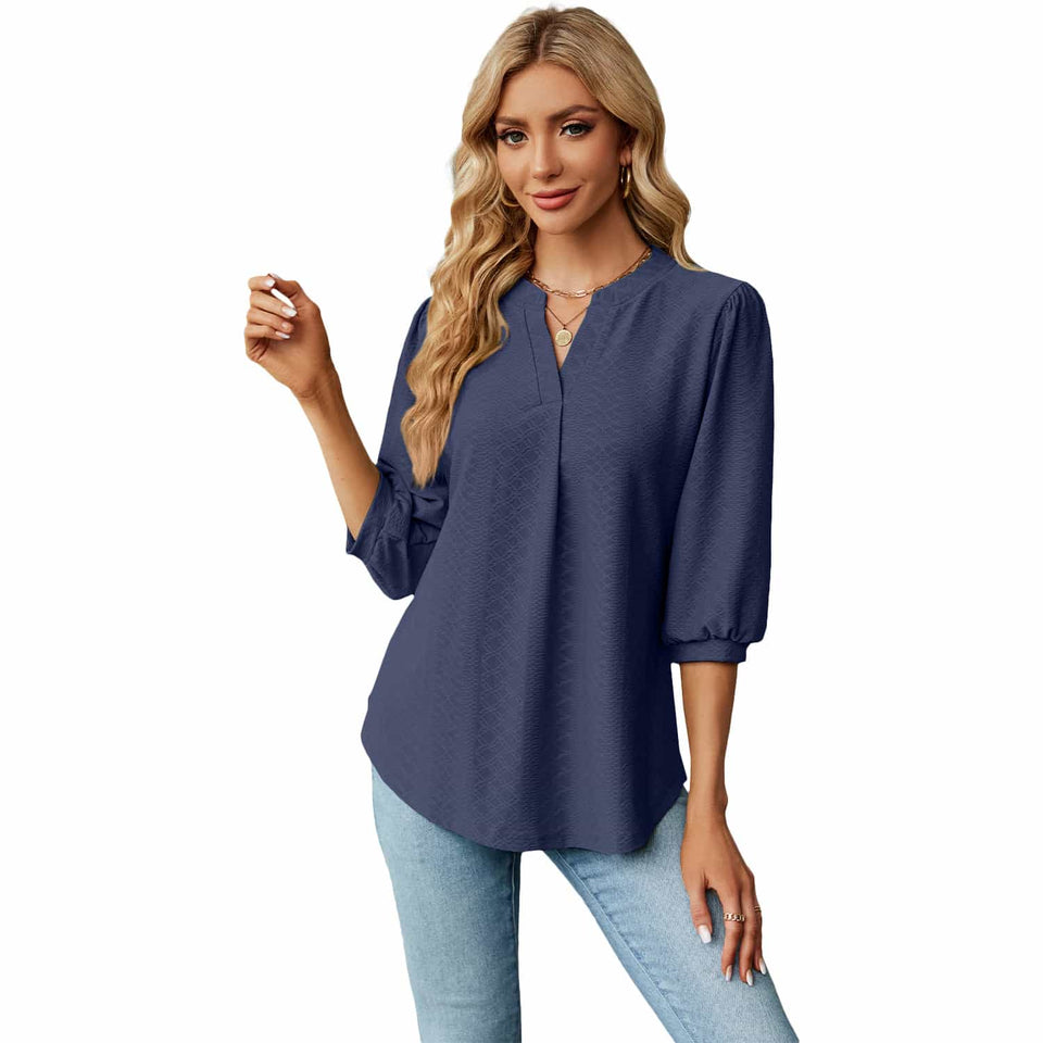 Elegant Loose-Fitting T-Shirt - Solid Color with Jacquard Texture and Lace Collar