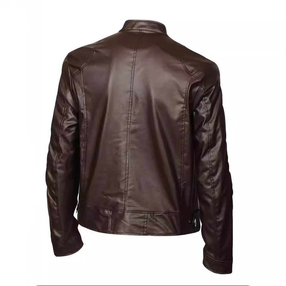 Edgy Leather Jacket with Buckle & Chain Pocket Decoration