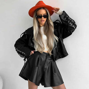 High Waist Fashion Leather Shorts