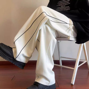 Black And White Striped Pants Men's Summer Loose Wide Leg