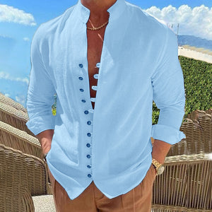 Classic Men's Retro Button Shirt - Long-Sleeved, Relaxed Fit Casual Top