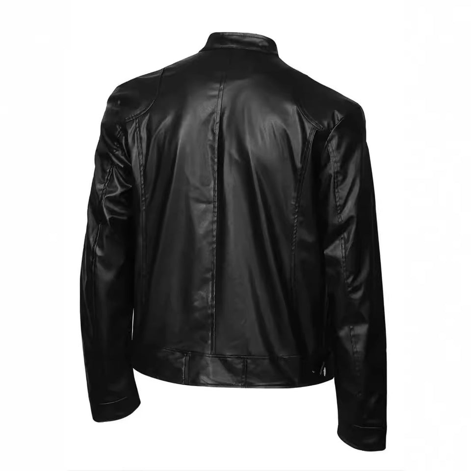 Edgy Leather Jacket with Buckle & Chain Pocket Decoration