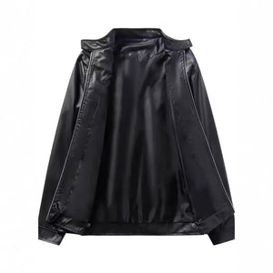 Edgy Leather Jacket with Buckle & Chain Pocket Decoration