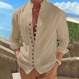 Classic Men's Retro Button Shirt - Long-Sleeved, Relaxed Fit Casual Top